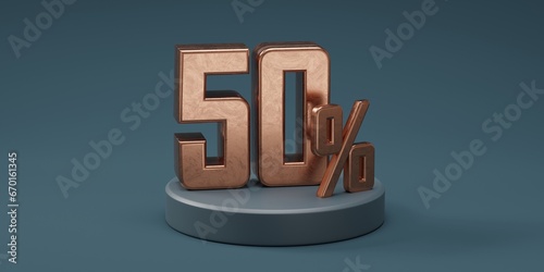 3D render 50% percentage number gold style for discount