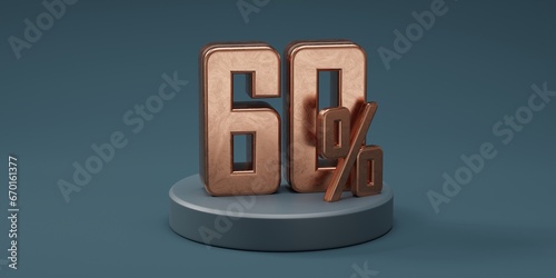 3D render 60% percentage number gold style for discount