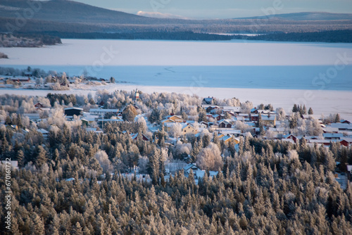 Winter landscape of the town of Jukkasjarvi, Sweden. Situated in the north of Sweden in Kiruna municipality. © Adam
