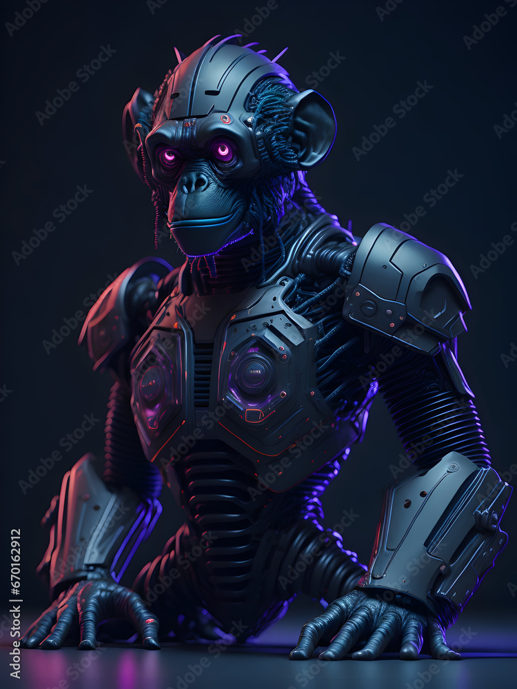 gorilla monkey robot in dark tones with futuristic neon gorilla monkey robot in dark tones with futuristic neon