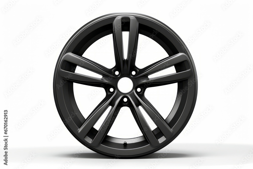 Black wheel on white background with shadow on the ground. Black wheel on white background with shadow on the ground.