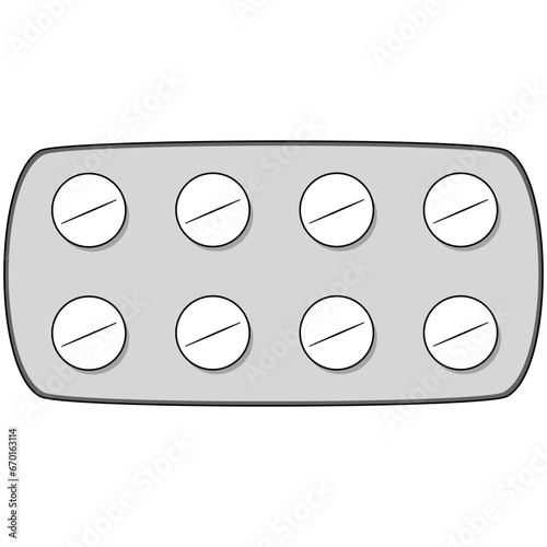 drug round tablet, medicine package vector illustration, painkiller in pack, isolate on white background