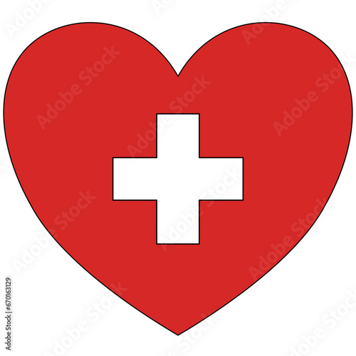 red heart with white cross inside, medical illustration, life insurance healthcare, outline design 