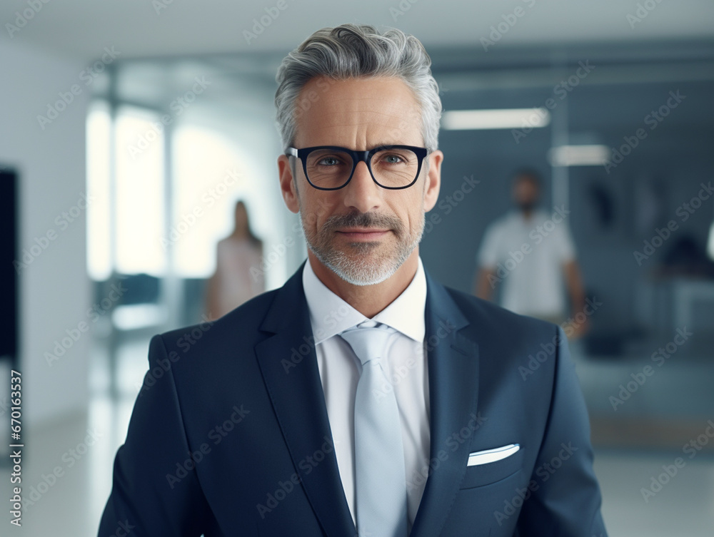 Naklejka premium A confident and successful businessperson smiling at the camera in an office setting