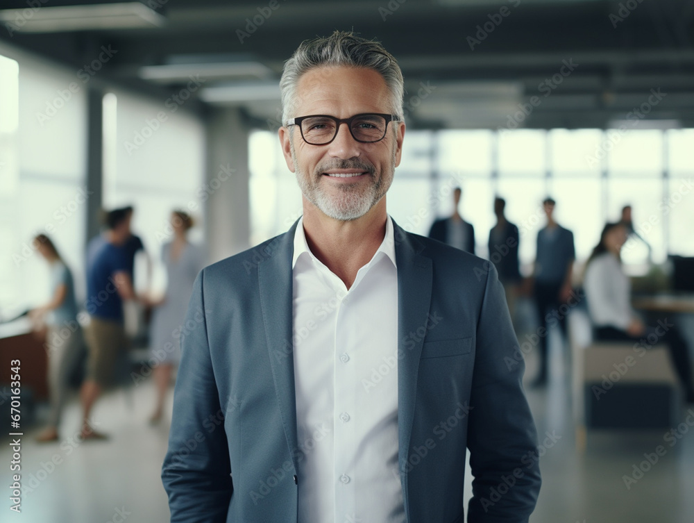 Obraz premium A confident and successful businessperson smiling at the camera in an office setting