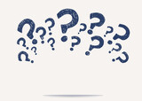 Question mark symbol sign hand draw doodle style arranged in semicircle banner copy space. Questionnaire wallpaper. Choice or problem or question or doubt or interrogation concept. Faq
