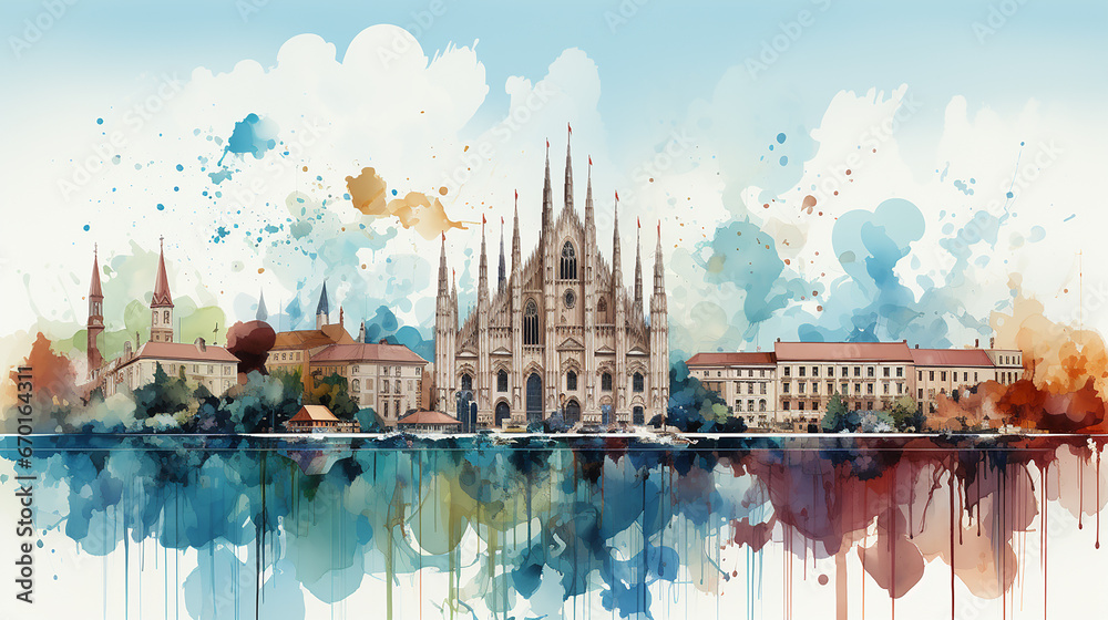 Obraz premium Watercolor painting of Milan