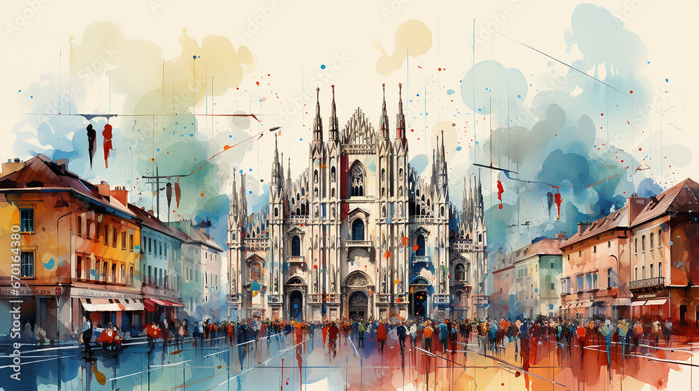 Fototapeta premium Watercolor painting of Milan