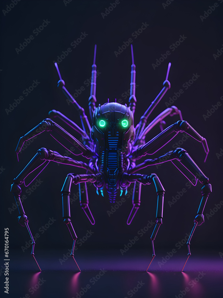 Fototapeta premium spider robot in dark tones with futuristic neon