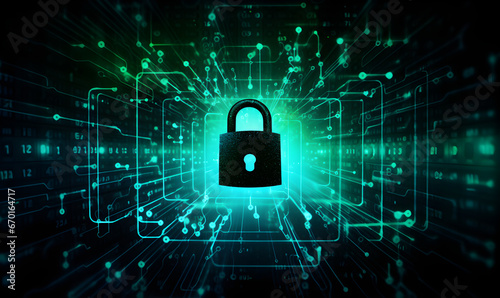 Conceptual image of information security, with a strong lock symbolizing the importance of protecting privacy and data security