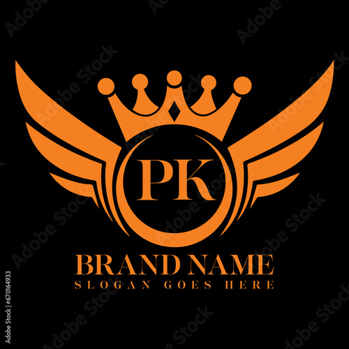PK Letter Initial with Royal Luxury Logo and Wings Symbol. Wings design element, initial Letter logo Icon, Initial Logo Template design