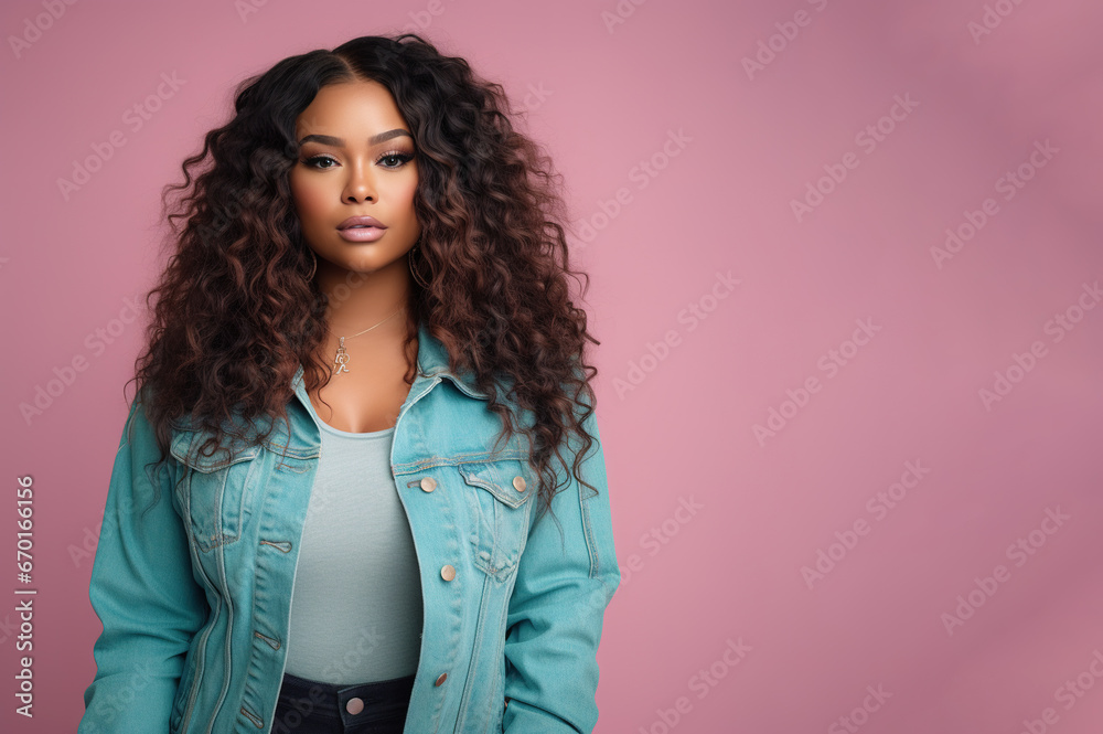 Beautiful young woman is standing indoors against a background, in the studio Beautiful young woman is standing indoors against a background, in the studio