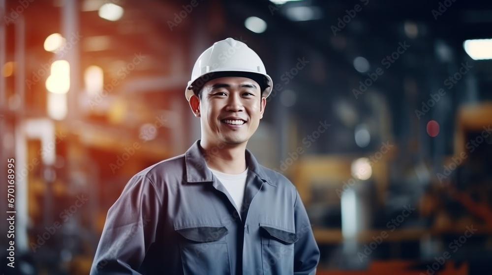 Portrait of Asian male engineer worker or industrial maintenance worker enjoy working in factory generative ai Portrait of Asian male engineer worker or industrial maintenance worker enjoy working in factory generative ai