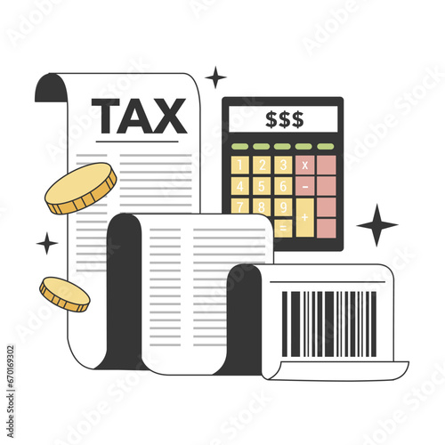 Financial literacy in taxes and fees paying. Financial charge, obligatory payment calculating. Budget planning and control. Flat vector illustration