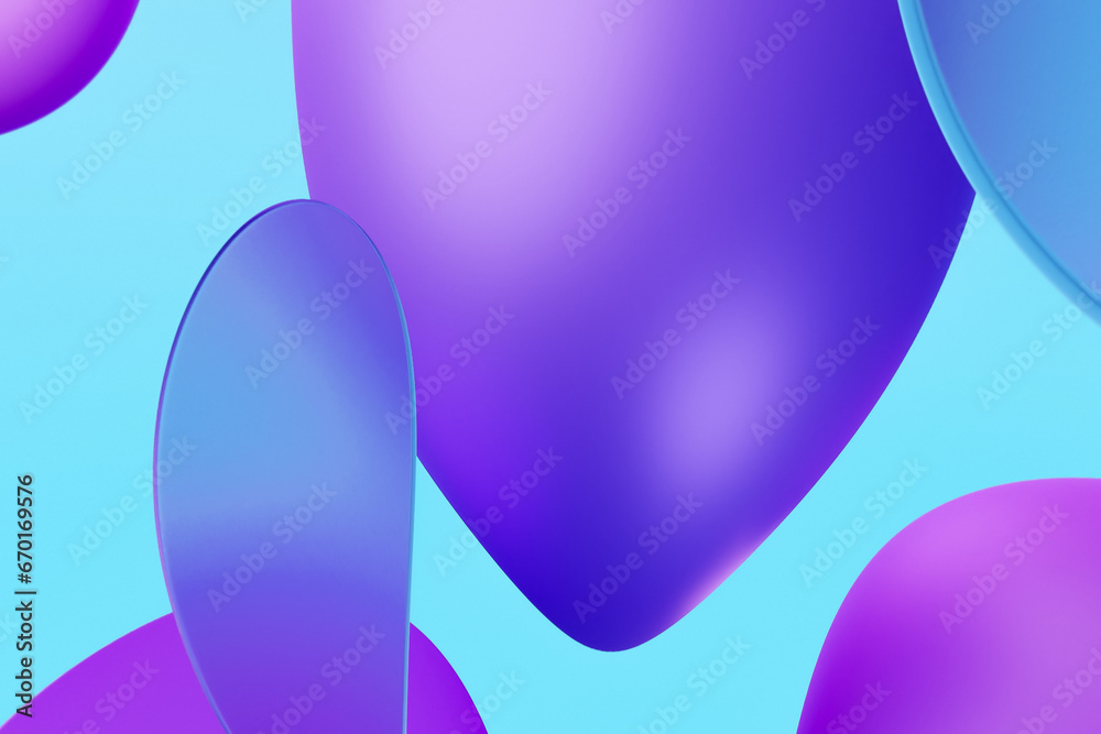 Illustration of blue purple background with 3D rounded shapes with effects