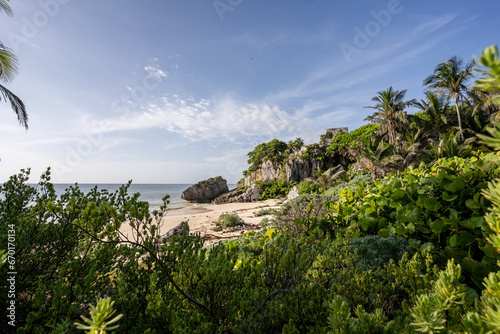 Beautiful beaches of Tulum In the archaeological zone of the Mayan pyramids. © nikwaller