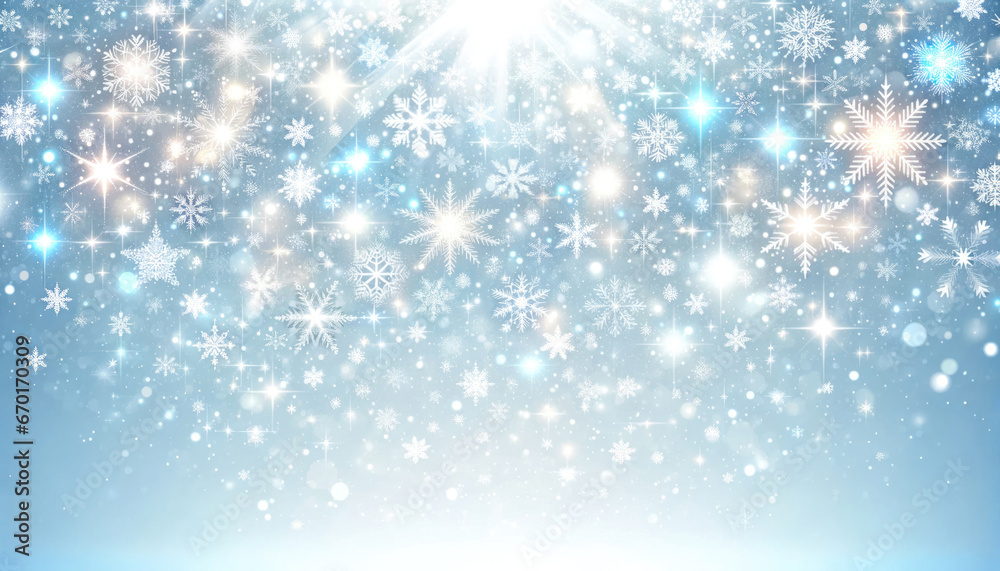 Christmas snow background, snowflakes and stars. Geneative ai.