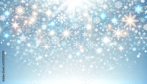 Christmas snow background, snowflakes and stars. Geneative ai. © Irina