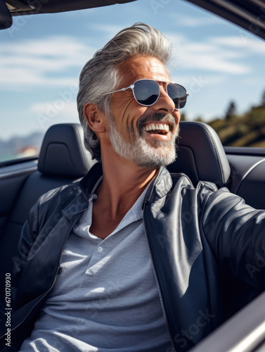 A 40 year man in luxury car