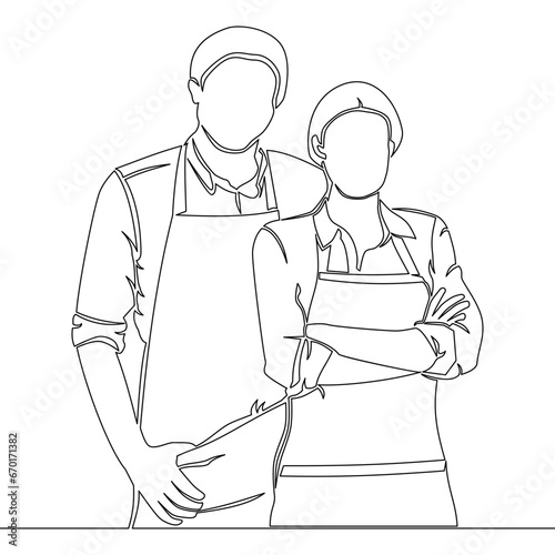 Continuous one single line drawing Small business and self-employment A man and a woman entrepreneurs standing concept