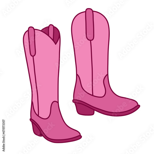 Cowgirl pink boots. Western thema illustration