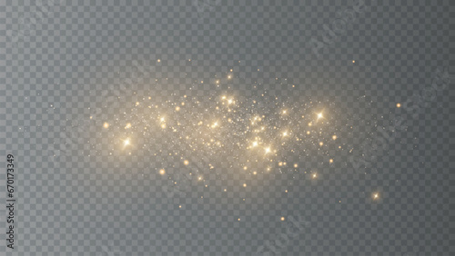 The dust sparks and golden stars shine with special light. Vector sparkles on a transparent background. Christmas light effect. Sparkling magical dust particles. PNG photo