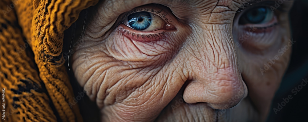old senior woman wrinkles and eye detail. amazing close up.