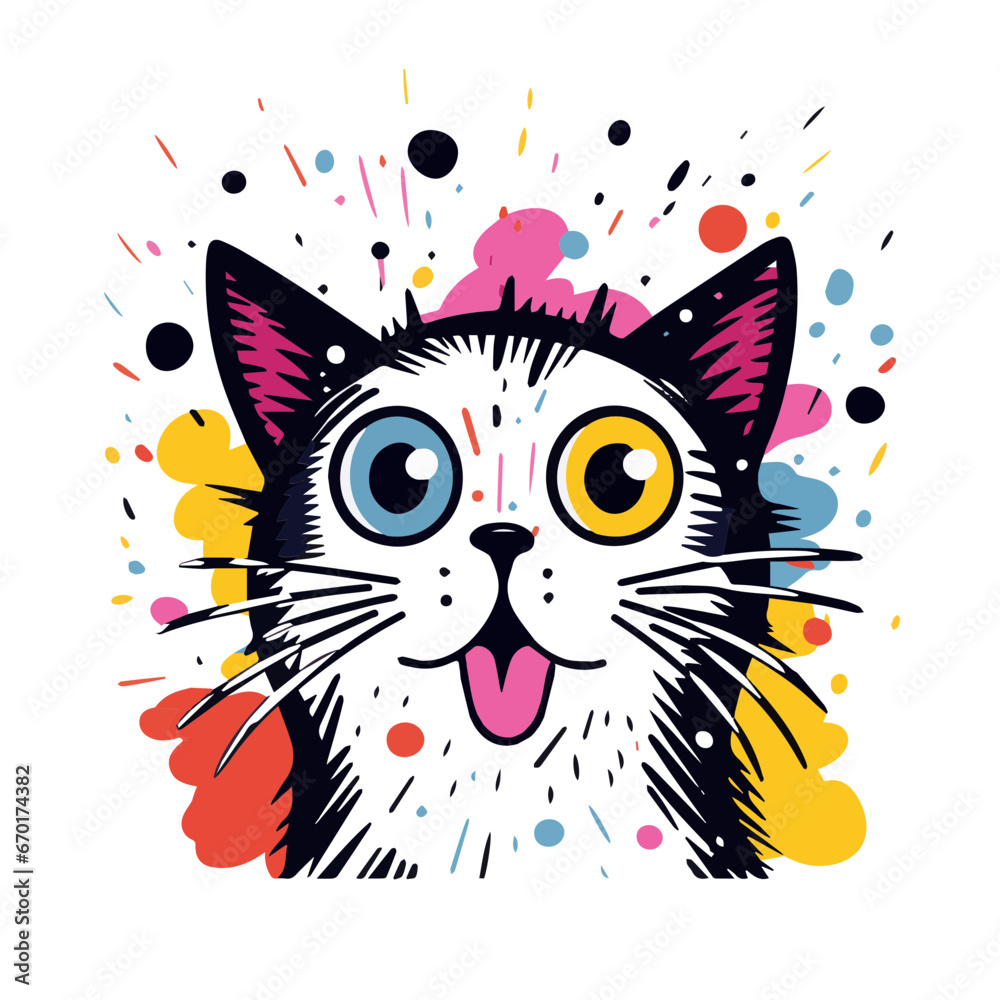 Cute Cat Drawing, Whimsically Illustrated Kitten Making a Funny Face, A Display Of Feline Quirkiness Ideal for Cat Lovers and Art Enthusiasts
