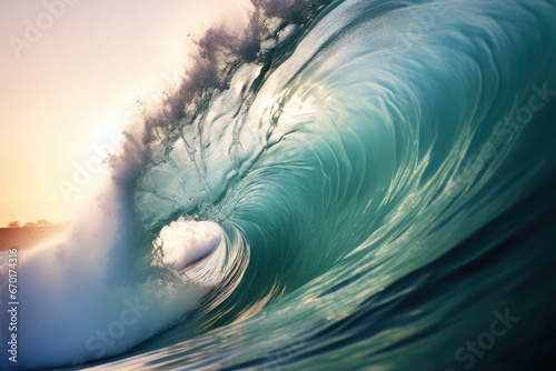 Huge blue wave on the ocean - surfer water