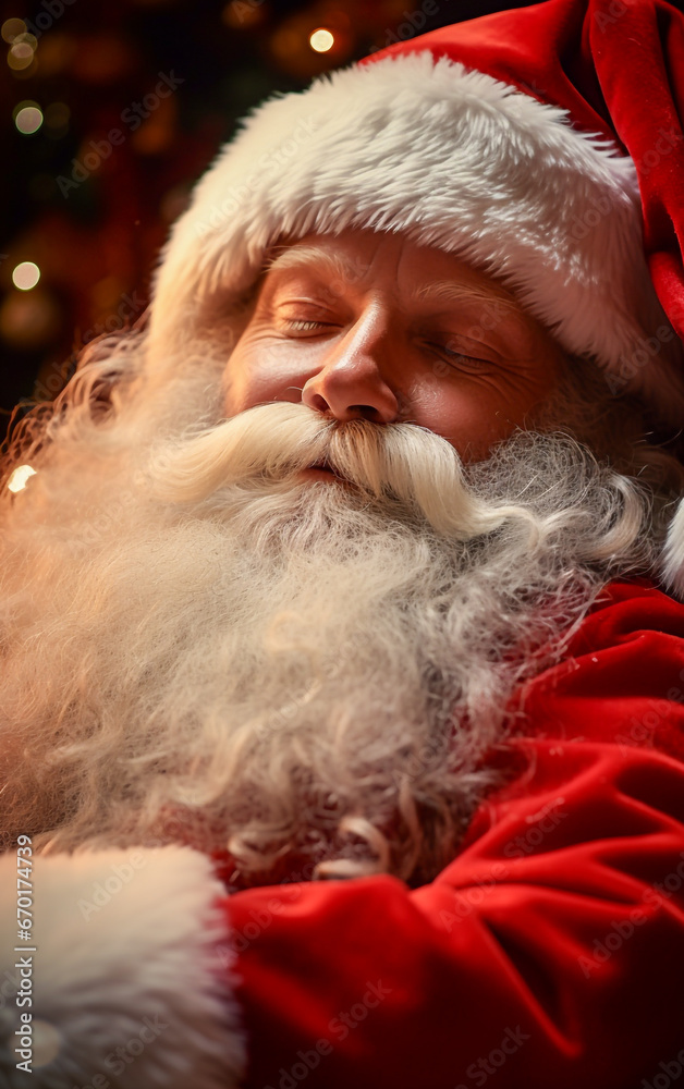 Tired Santa Claus rests after delivering the presents Tired Santa Claus rests after delivering the presents