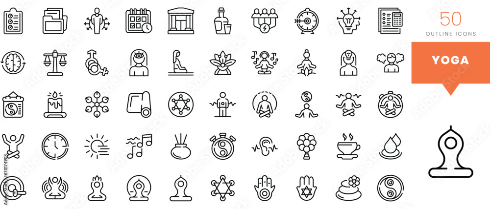 Set of minimalist linear yoga icons. Vector illustration