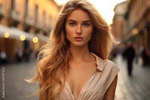 A young beautiful model on street the Vatican City.