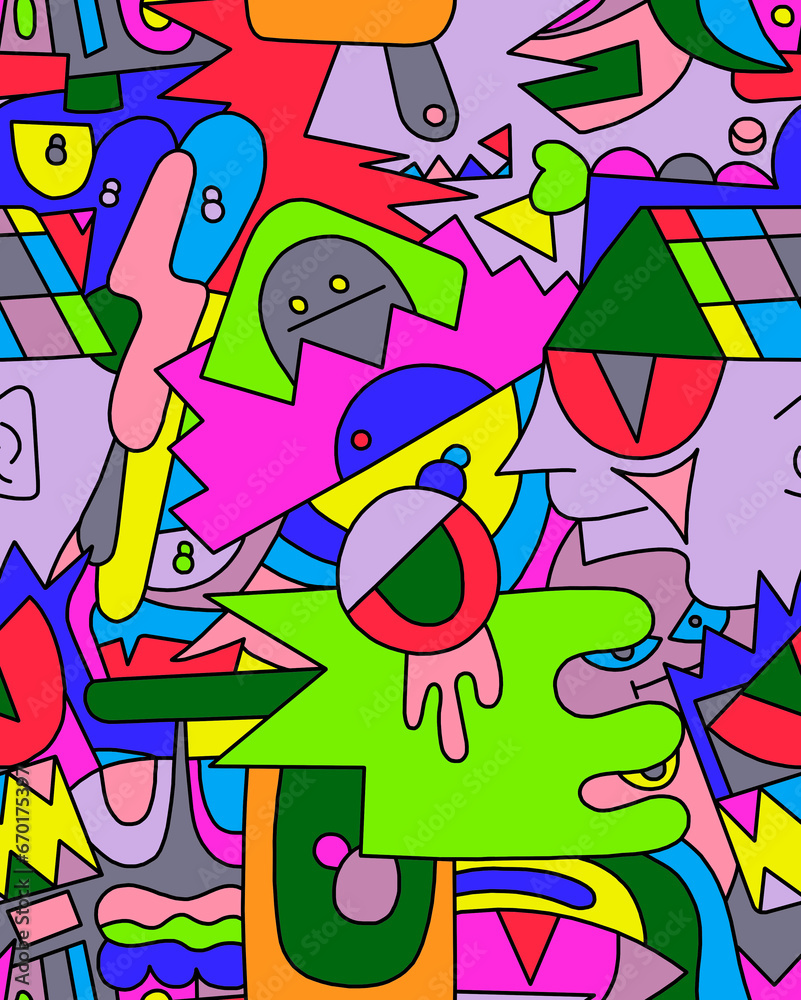 Fototapeta premium A drawing of bright colors from geometric shapes.Seamless pattern.