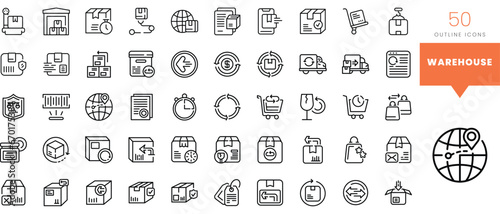 Set of minimalist linear warehouse icons. Vector illustration