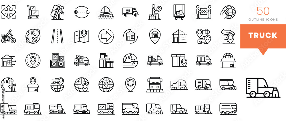 Set of minimalist linear truck icons. Vector illustration