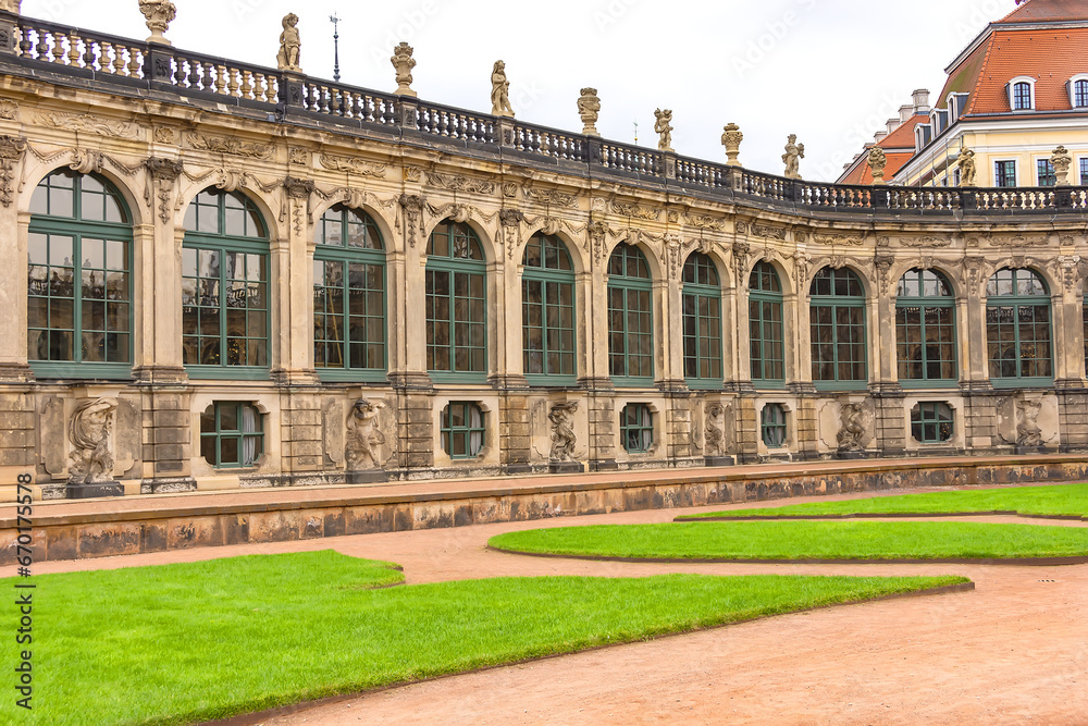 Fragment of inner courtyard of Zwinger Palace (Der Dresdner Zwinger). Rococo style Zwinger Palace was Royal palace XVII century in Dresden, Germany.
