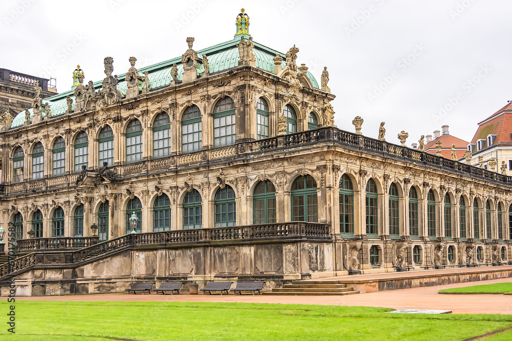 Fragment of inner courtyard of Zwinger Palace (Der Dresdner Zwinger). Rococo style Zwinger Palace was Royal palace XVII century in Dresden, Germany.