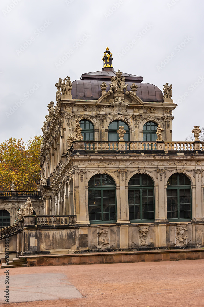 Fragment of inner courtyard of Zwinger Palace (Der Dresdner Zwinger). Rococo style Zwinger Palace was Royal palace XVII century in Dresden, Germany.