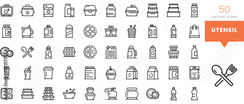 Set of minimalist linear utensil icons. Vector illustration