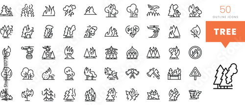 Set of minimalist linear tree icons. Vector illustration