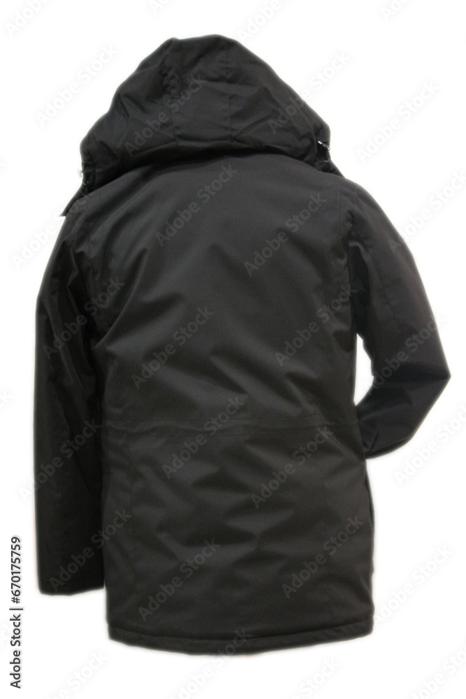 back view of winter short jacket with hood on isolated background back view of winter short jacket with hood on isolated background