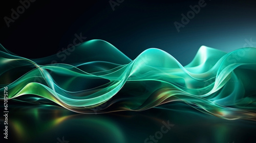 Abstract blue, mint, green, and black wavy background. Illustration, wallpaper.