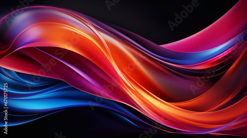 Abstract blue, purple, red, orange, and black wavy background. Illustration, wallpaper.