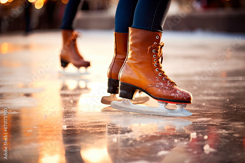 Close up of a couple ice skating