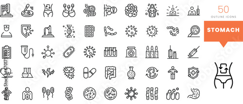 Set of minimalist linear stomach icons. Vector illustration