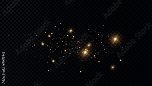 The dust sparks and golden stars shine with special light. Vector sparkles on a transparent background. Christmas light effect. Sparkling magical dust particles. PNG