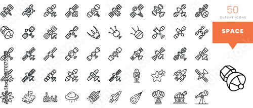 Set of minimalist linear space icons. Vector illustration