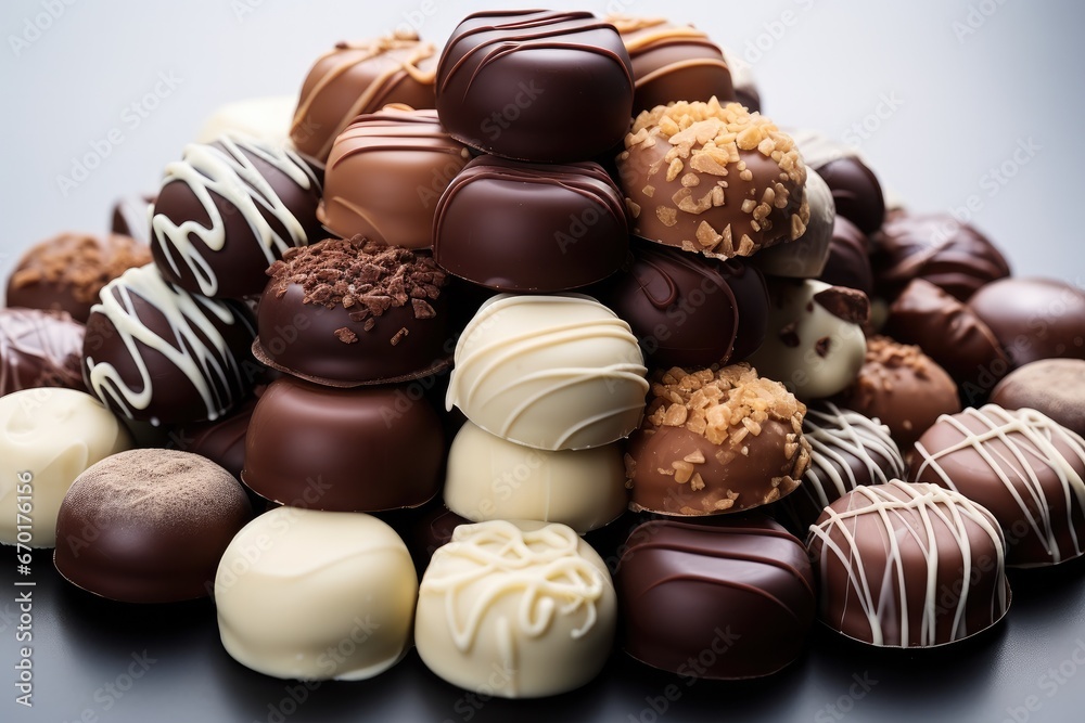 Fototapeta premium Many different types of Chocolates on white background.