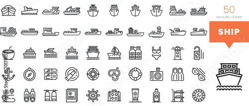 Set of minimalist linear ship icons. Vector illustration