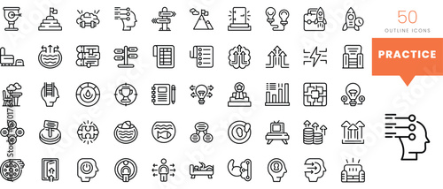 Set of minimalist linear practice icons. Vector illustration